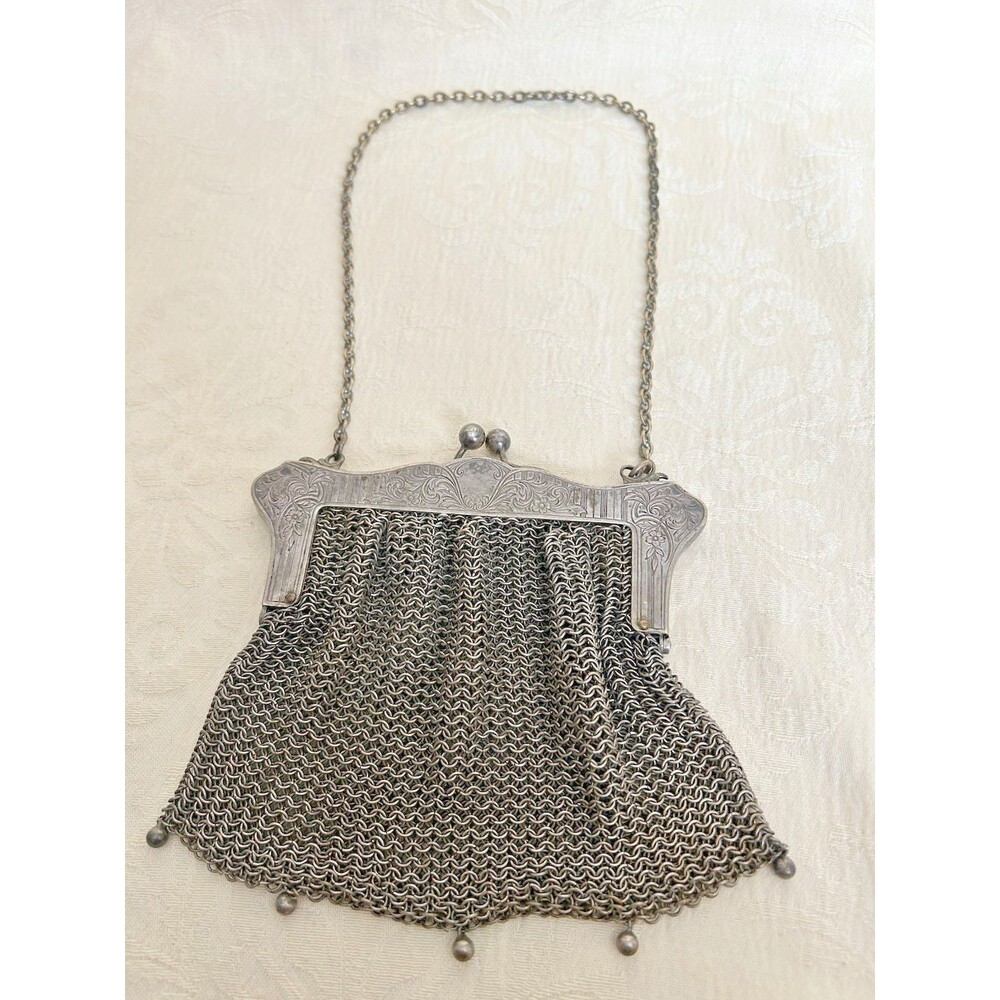 Antique H. Mitchell German Silver Mesh Purse Chainmail Dance Bag Art Nouveau